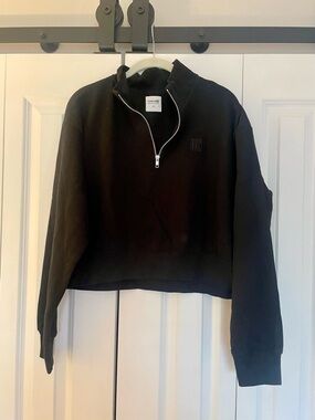 Linkedin Black Half-Zip Cropped Sweatshirt